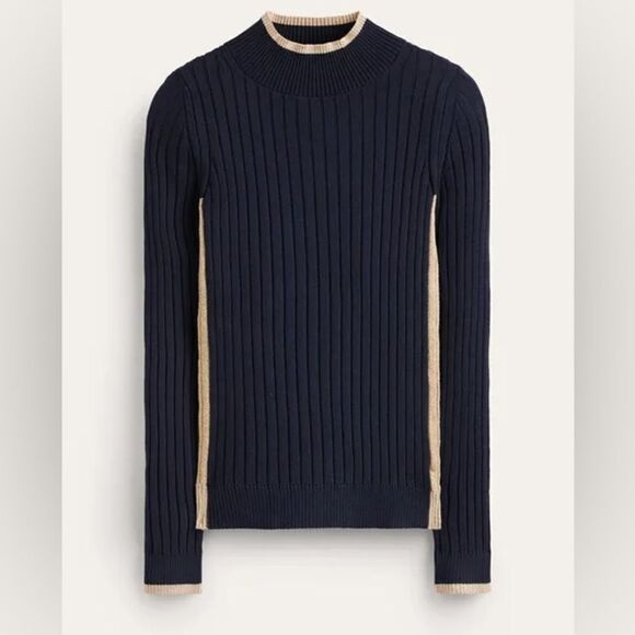 Boden | Isodora Ribbed Long Sleeve Sweater in Navy Gold Shimmer | S - Picture 1 of 7